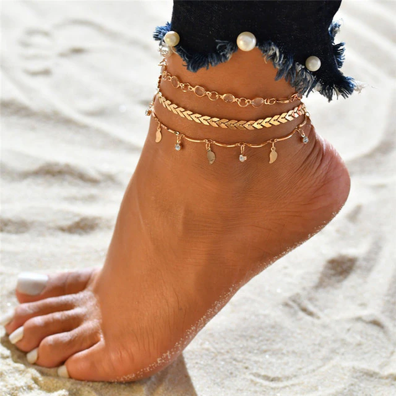 Boho Sparkle Anklet Set: Cubic Zirconia Beads
