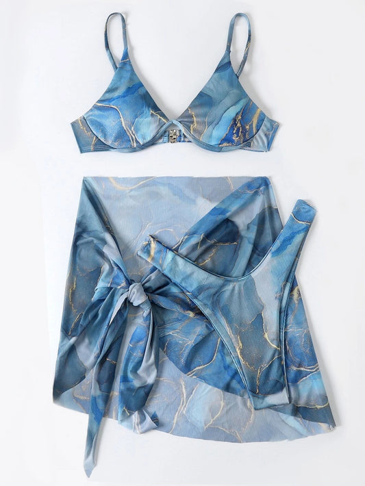 Marble Printed Lingerie Bikini Swimwear Summer