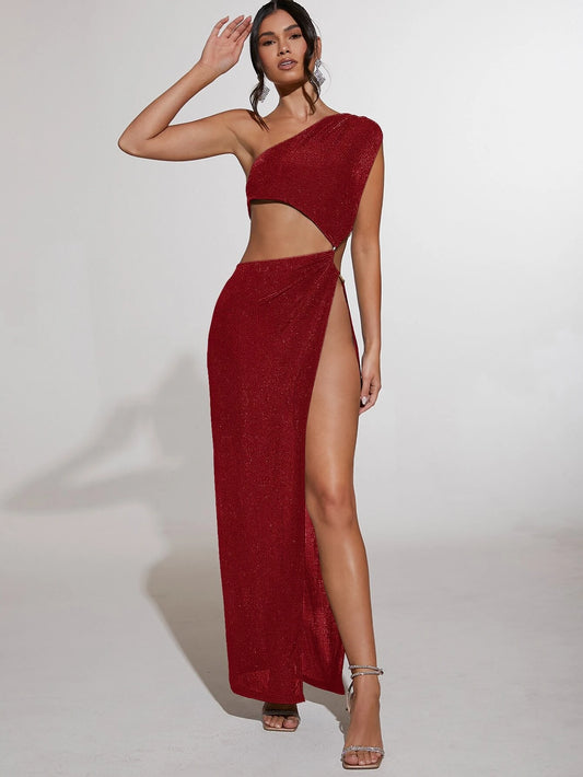 Darling Diva One-Shoulder Slit Dress
