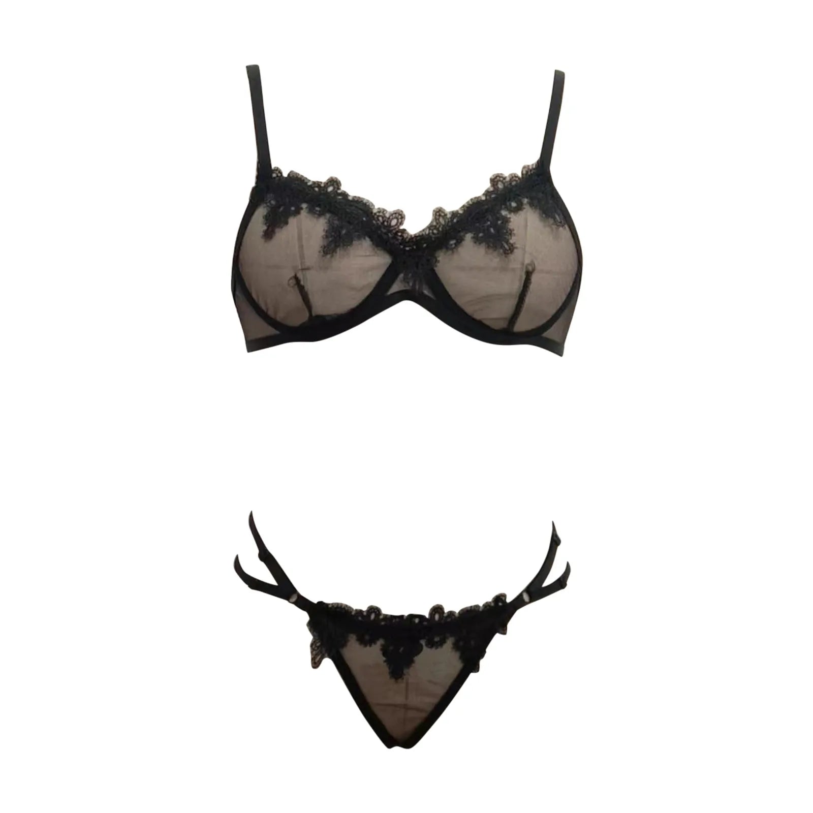 Boudoir Bowknot Mesh Lace Lingerie Ensemble
