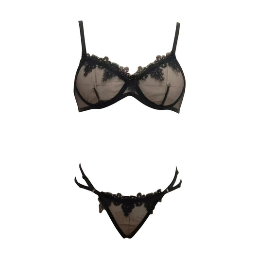 Boudoir Bowknot Mesh Lace Lingerie Ensemble