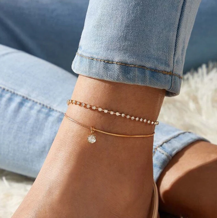 Boho Sparkle Anklet Set: Cubic Zirconia Beads