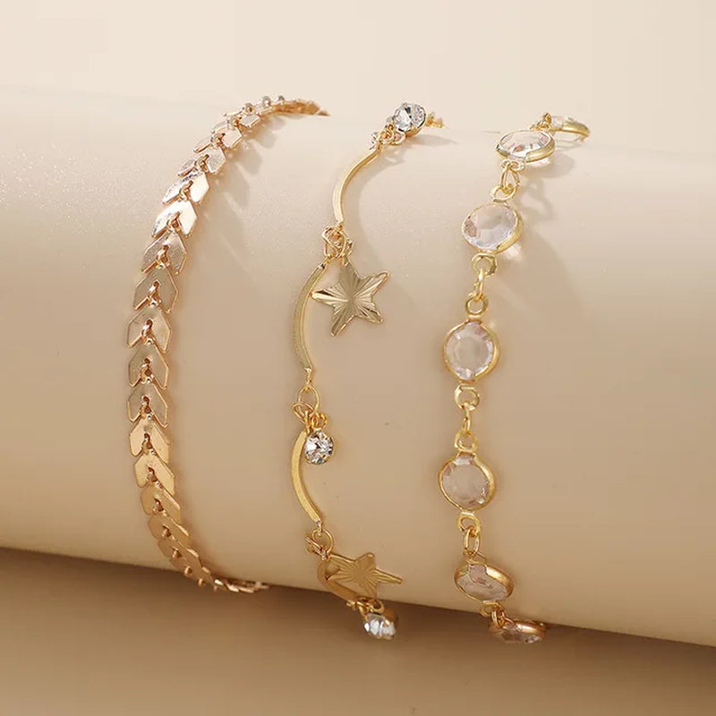 Golden Starlight Bracelet Trio: Crystal Beads 