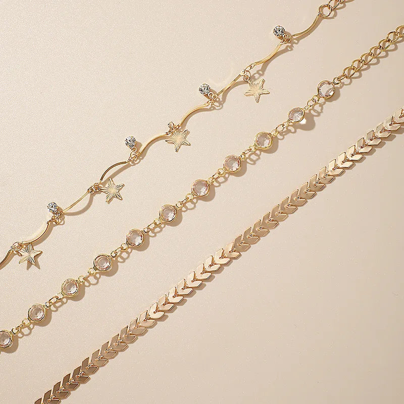 Golden Starlight Bracelet Trio: Crystal Beads 