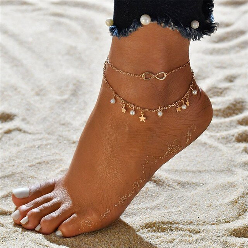 Boho Sparkle Anklet Set: Cubic Zirconia Beads