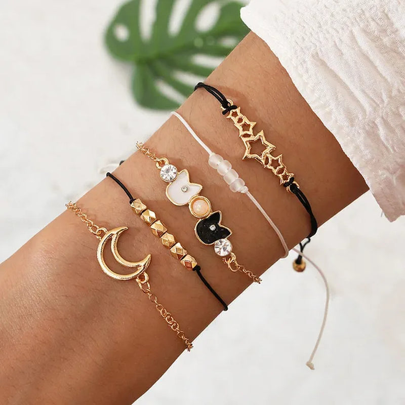 Golden Starlight Bracelet Trio: Crystal Beads 